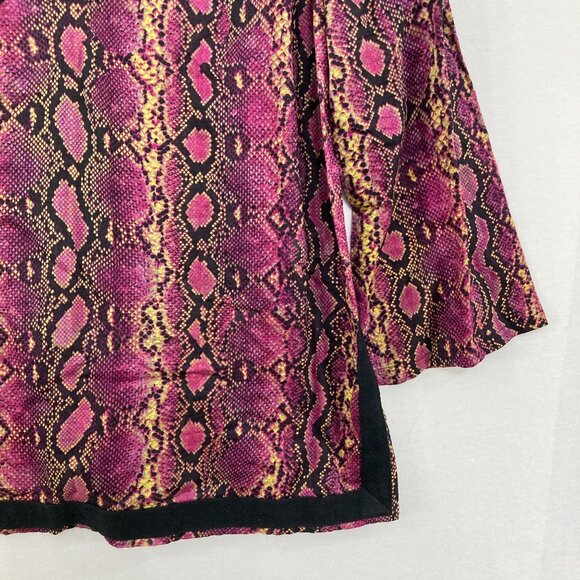 New Michael Michael Kors size 1X Purple Black Split Neck Reptile Print Boho Top - Picture 5 of 11